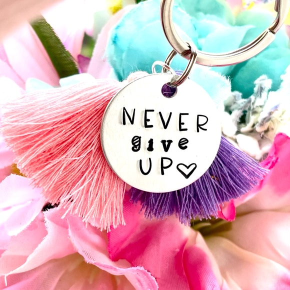 Never Give Up - Encouragement Gift - Hand Stamped Keychain - Hand Stamped Gifts - Picture 3 of 4
